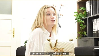 Cheerful blonde seduced for office sex with stranger