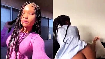 Brunette ebony milf gets anal fucked and shoots cum