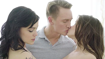 Two babes lick pussy and share big cock in wild threesome