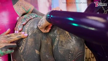 Tattooed Blonde Sissy Lily Lu Gets Double Fisted Anal Stretch