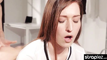 Voluptuous Lesbians Dominate with Strapless Dildo