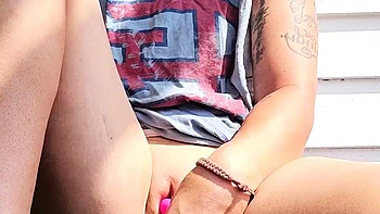 Blonde Teen Masturbates Close-Up on Porch with Toys