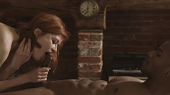 Redhead Nina Sever rides big black cock reverse cowgirl