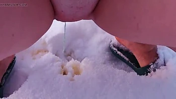 Busty Redhead MILF Femdom: Naked Snow Pissing & Making Guy Eat It