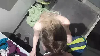 Risky sex in swimming pool changing room.