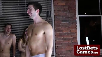 Skinny Brunette Teen Loses Bet and Strips Naked for Neighbor
