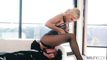 Tatiana's big-tit milf sucks and rides hard