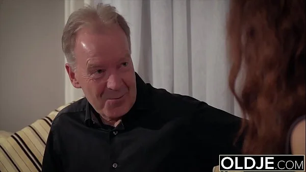 Teenie sucks deepthroat grandpa cock and takes cum