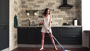Hot Russian Gwen masturbates solo in the kitchen