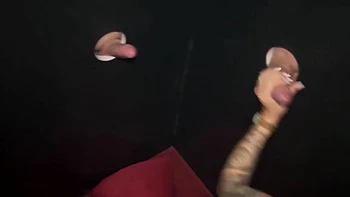 Gloryhole slut sucks and swallows cum