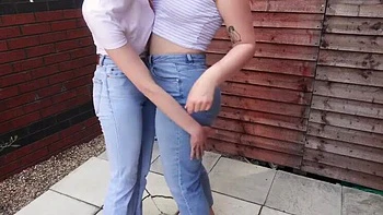 Rosa Rosebud & Carrie Lesbian Outdoor Jeans Pee Fetish Kissing