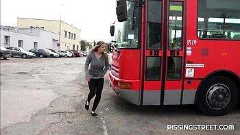 Pissing Outdoor Sex with Shaved Girl from Pissing Street