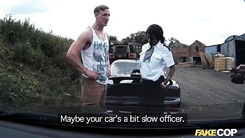 Fake cops fuck curvy ebony MILF with huge tits