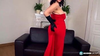 Brunette with Big Tits Spreads Hairy Pussy in Pantyhose