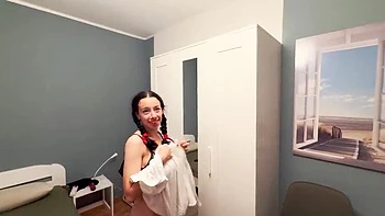 Stepbrother Fucks Step Sister's Big Natural Tits While She Changes