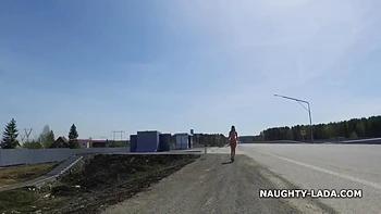 Naughty Brunette Stepmom Stripped Naked Publicly by Road