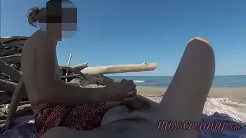Strangers caught my wife touching and masturbating my cock on a public nude beach - Real amateur french - MissCreamy