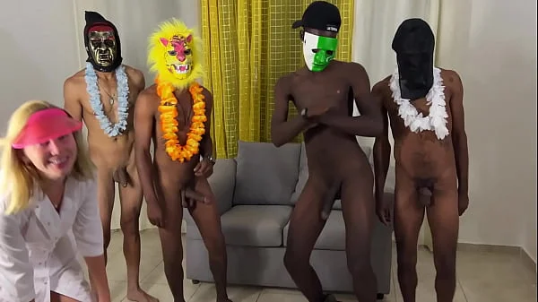 Russian sexy beauty SugarNadya has fun with a bunch of long black dicks