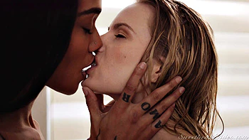 Lesbian Lovers’ Bathroom Fuck - Black & White Scissoring