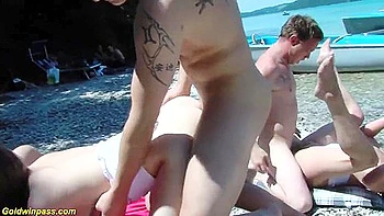 Real Outdoor German Groupsex Fuckfest On The Beach