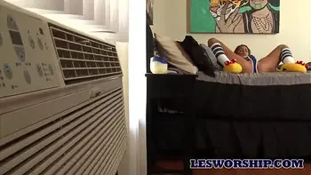 Blonde Lesbian Seduces Her Busty Landlord