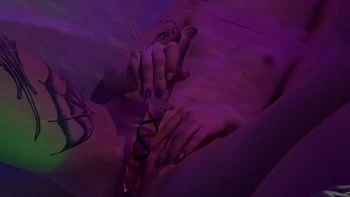 Skinny brunette in tight jeans shows wet shaved pussy and small tits