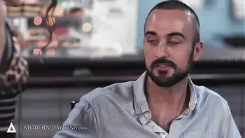 MODERN-DAY SINS - Wife Lets Bi-curious Husband Try His First Dick Bareback! INTERRACIAL THREESOME!