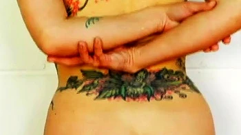 Small-tit brunette teen spanking and jerking big cock