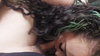 Tattooed Milf Sucks Balls & Cock with Pierced Tongue