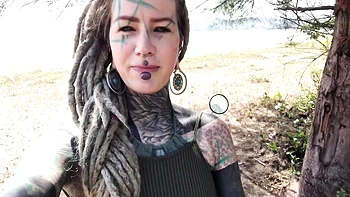 Tattooed skinny babe with dreadlocks fucked on beach