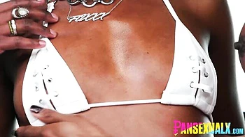 Trans Ebony PansexualX Facesits and Fucks Big-Tit Lesbian