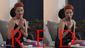 55yo Redhead Gilf Masturbates Latex Lingerie Pussy