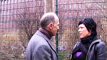 German grandpa flirts with housewife on the street