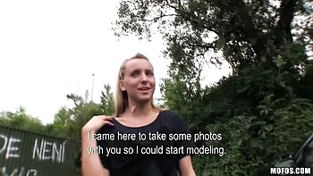 Nasty outdoor sex for money with a long-legged brunette Nikol